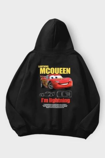 Siyah Kapüşonlu MCQUENN Car Detail Sırt Baskılı Sweatshirt